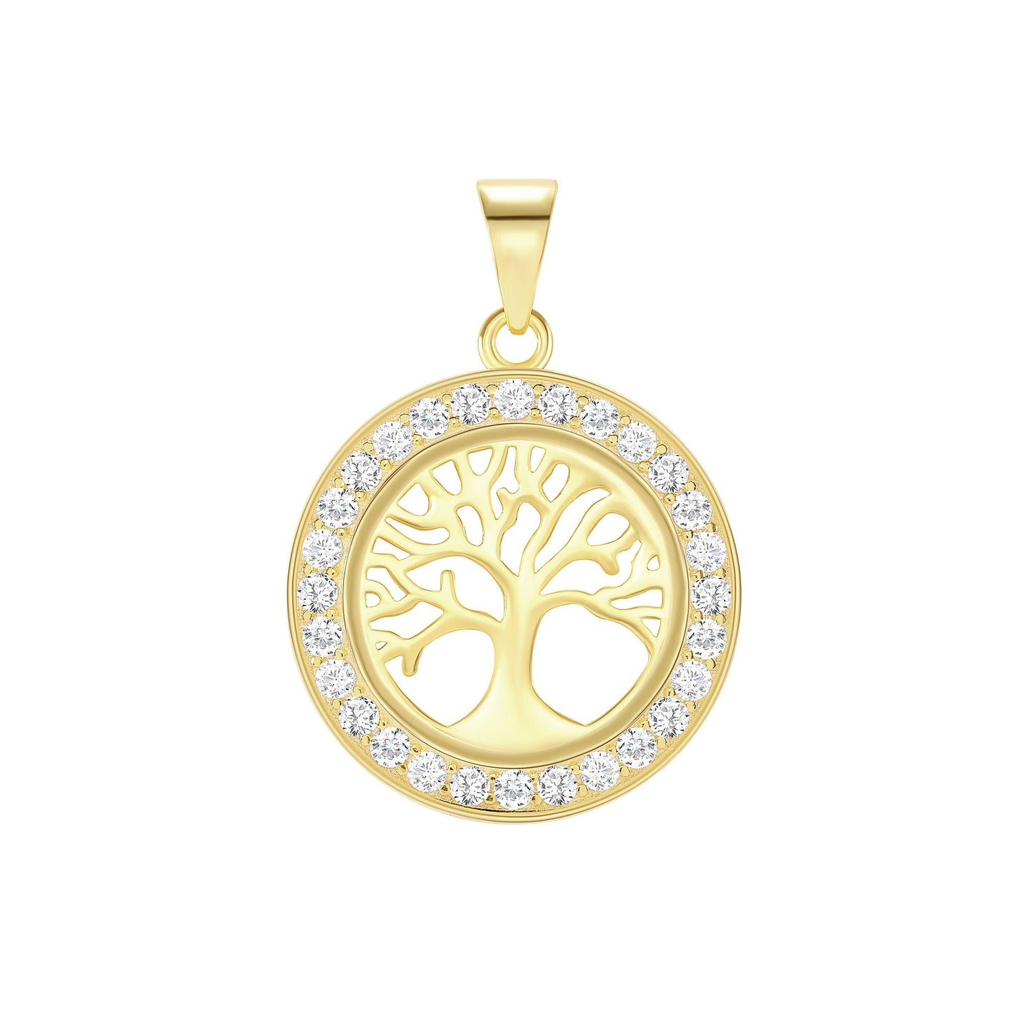 925 Sterling Silver Tree of Life CZ Bordered Pendant Necklace