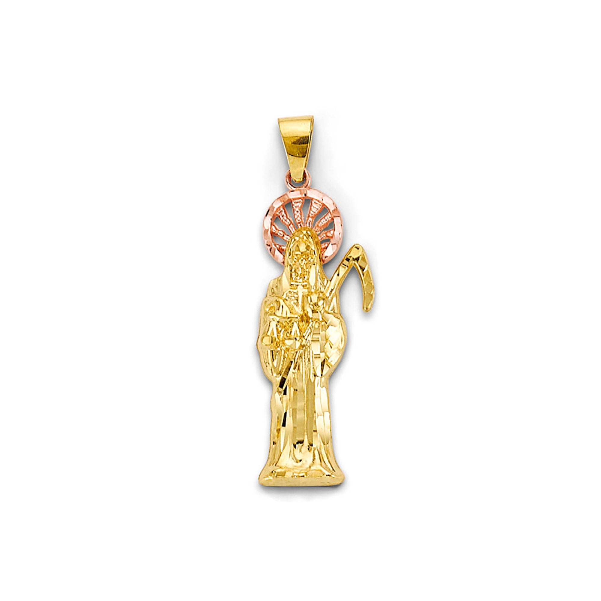 Two Tone Gold Santa Muerte Religious Pendant