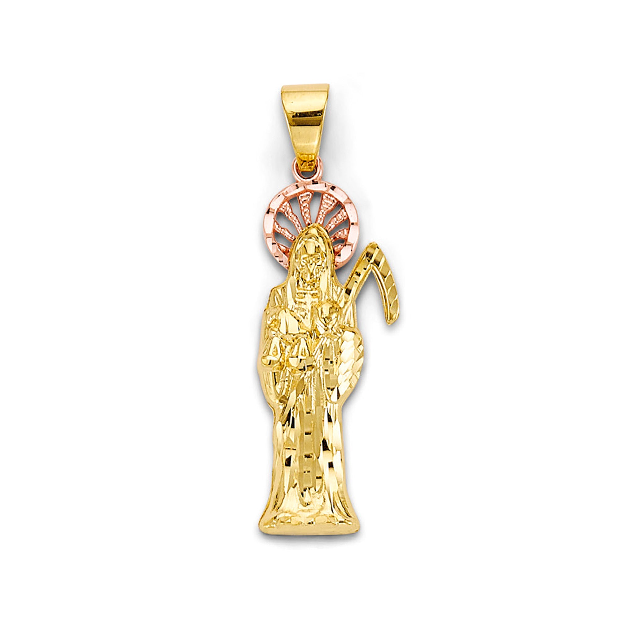 Two Tone Gold Santa Muerte Religious Pendant