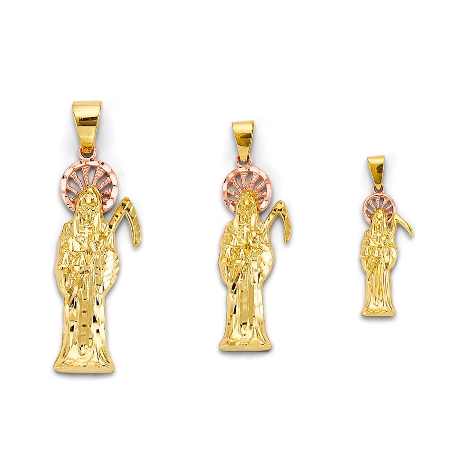 Two Tone Gold Santa Muerte Religious Pendant