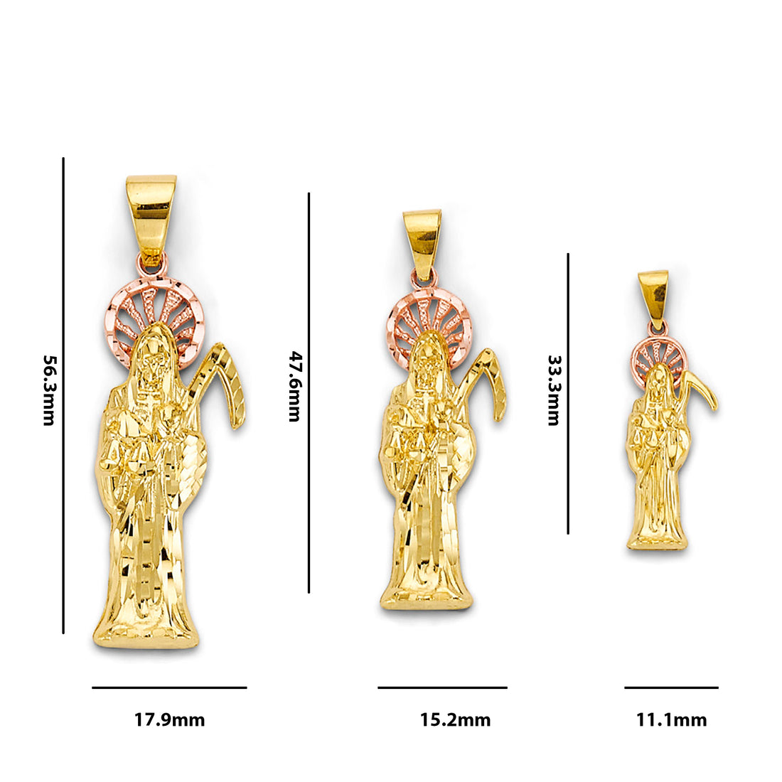 Two Tone Gold Santa Muerte Religious Pendant