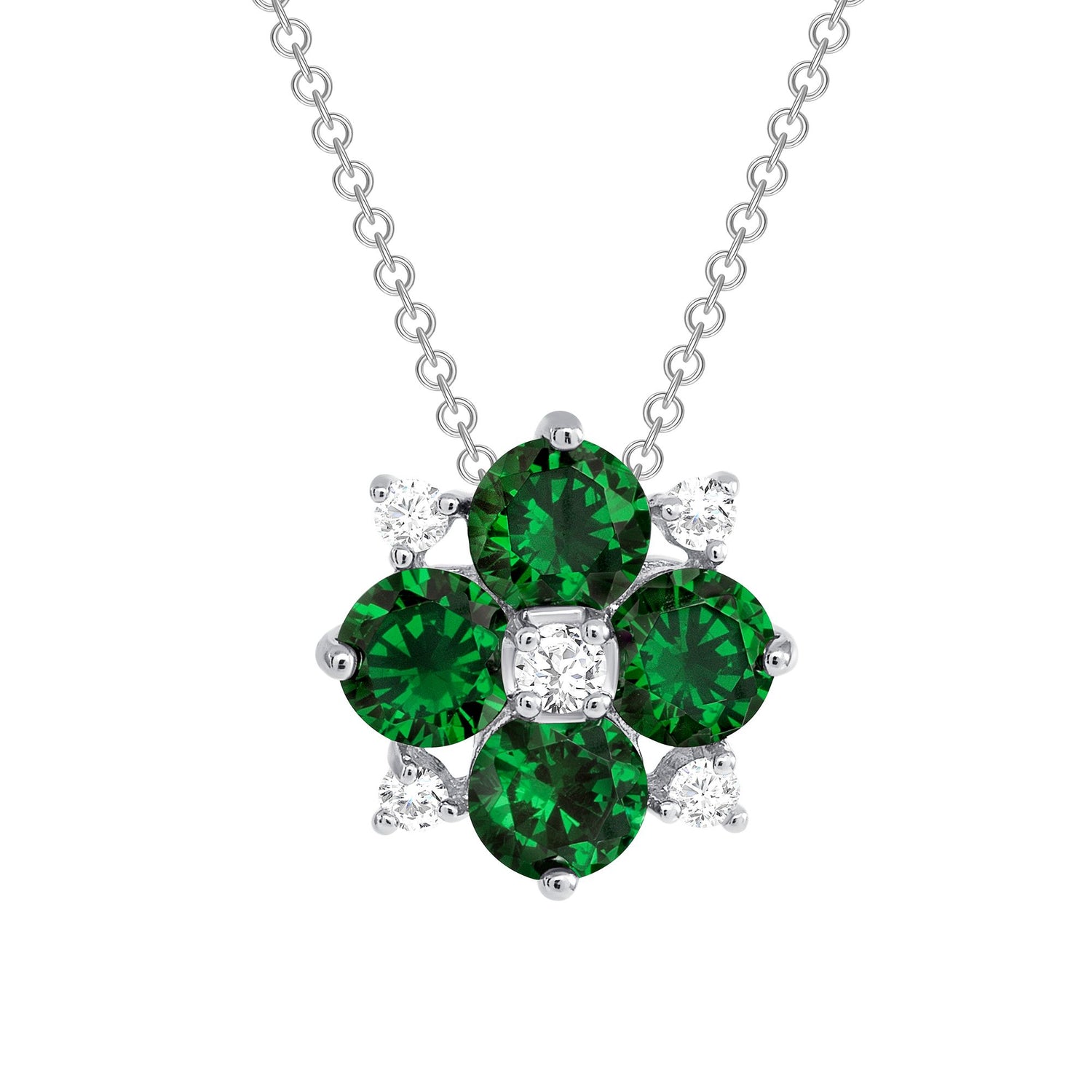 925 Sterling Silver Round Cut Green &amp; White CZ Flower Pendant &amp; Stud Earrings Jewelry Set