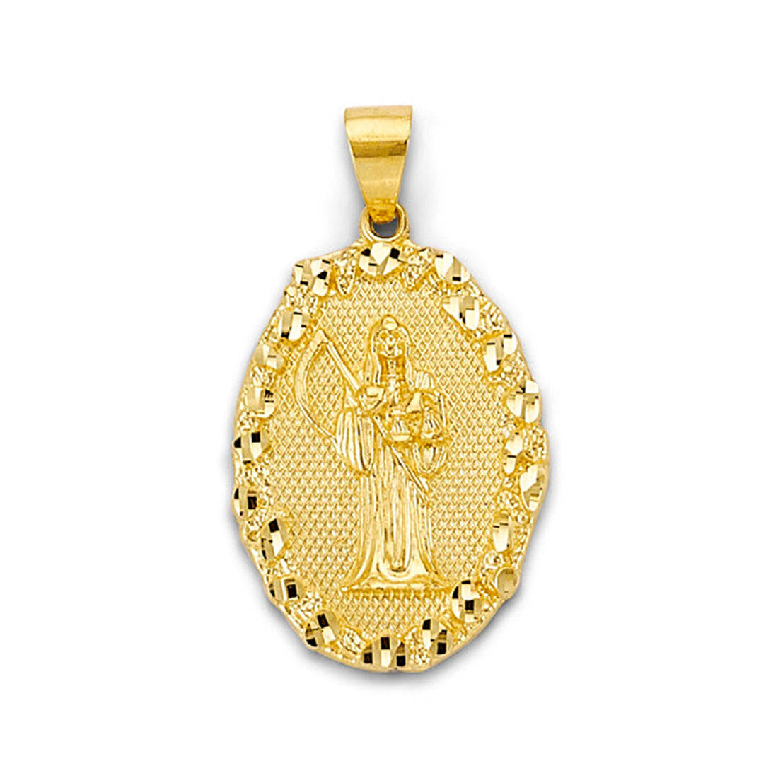 Yellow Gold Santa Muerte Lattice Tablet Religious Pendant