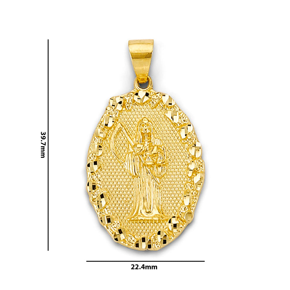 Yellow Gold Santa Muerte Lattice Tablet Religious Pendant