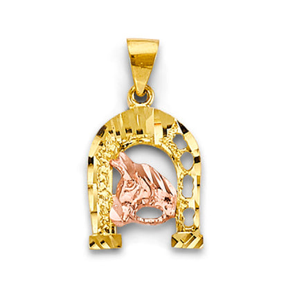 Two Tone Gold Horseshoe with Horse Open Charm Pendant