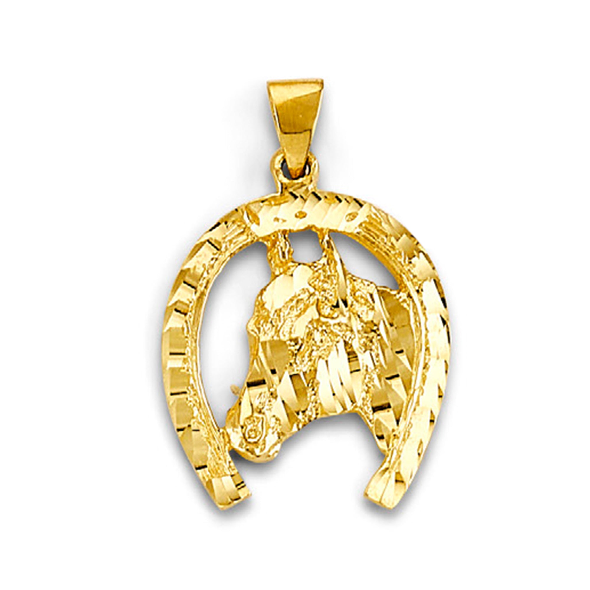 Yellow Gold Horseshoe with Horse Charm Pendant