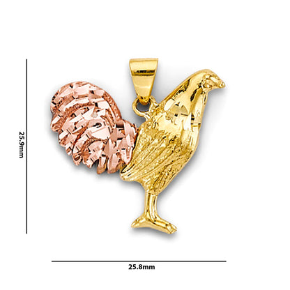 Two Tone Gold Chicken Charm Pendant with Measurement