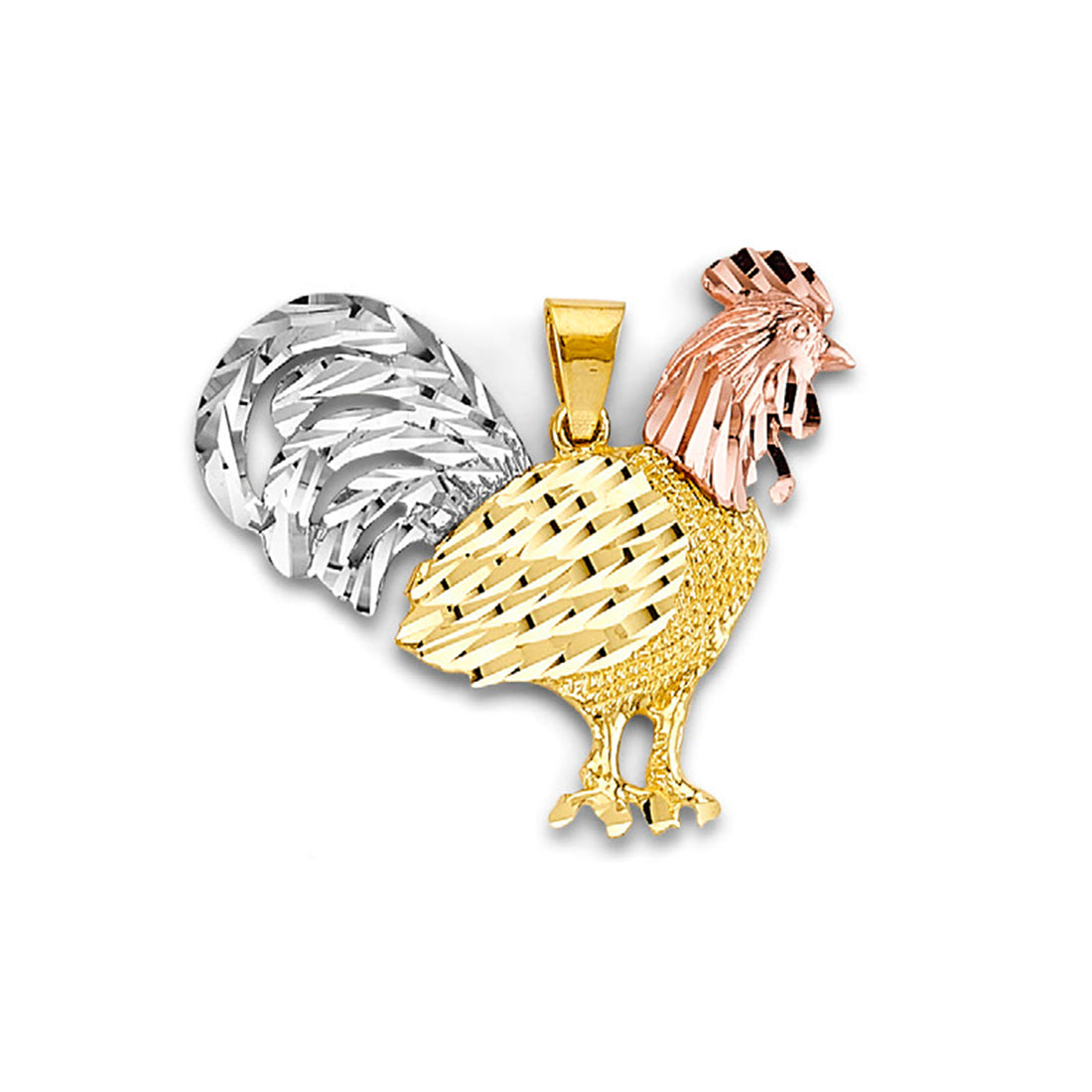 Tri Tone Gold Rooster Charm Pendant