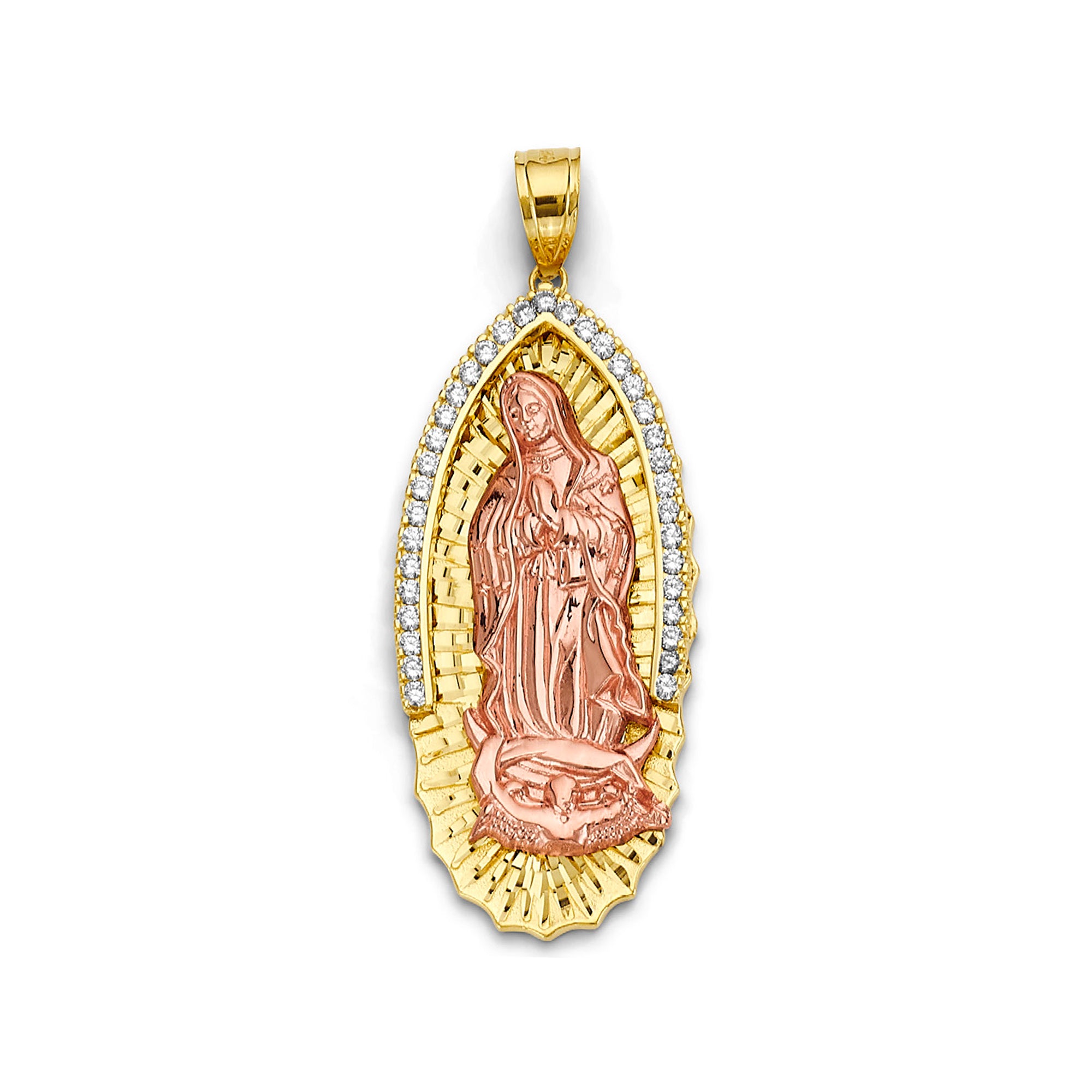 Dual Tone Virgin Mary Pendant Necklace in 14K Yellow Gold (35.0g)