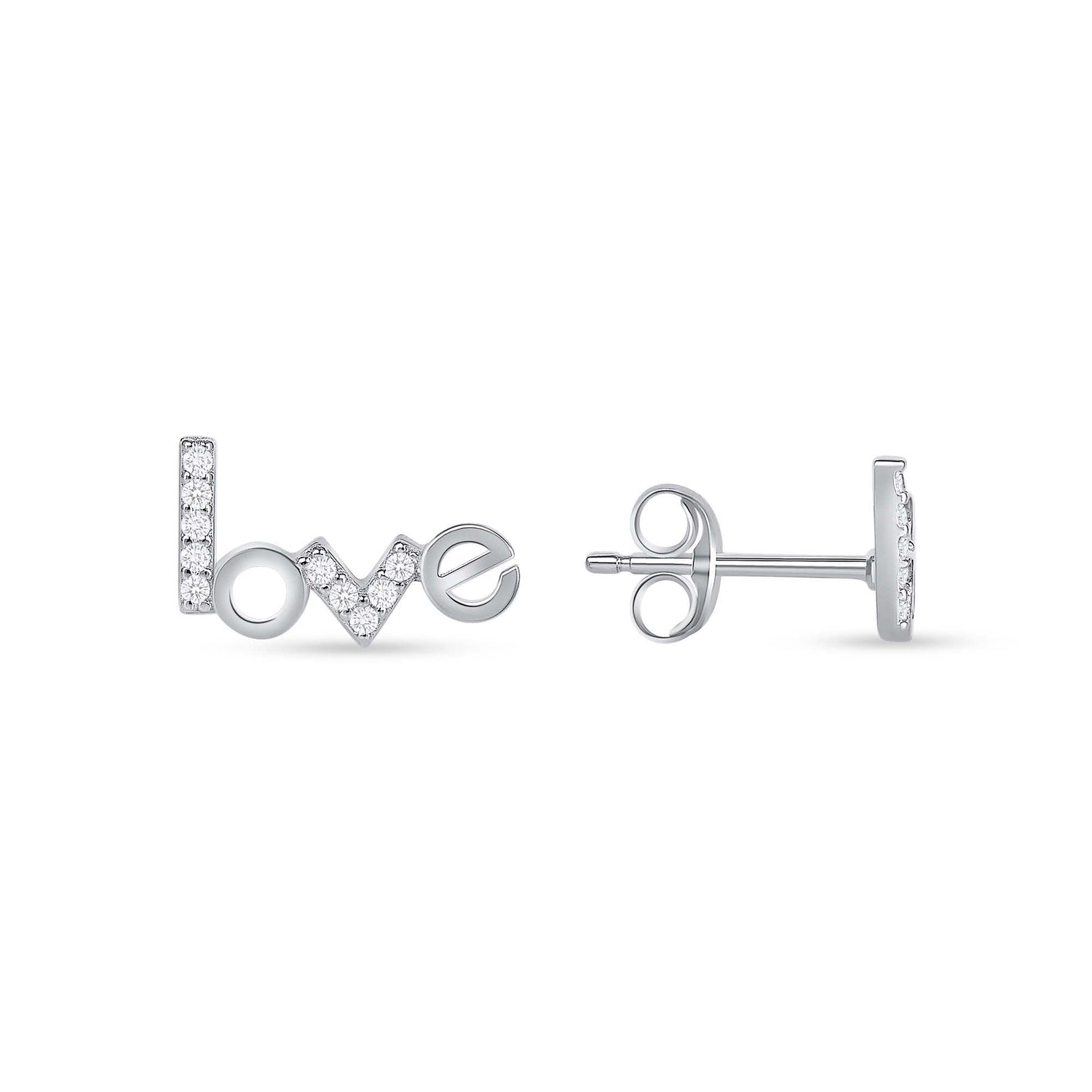 925 Sterling Silver &quot;Love&quot; Round CZ Stud Earrings
