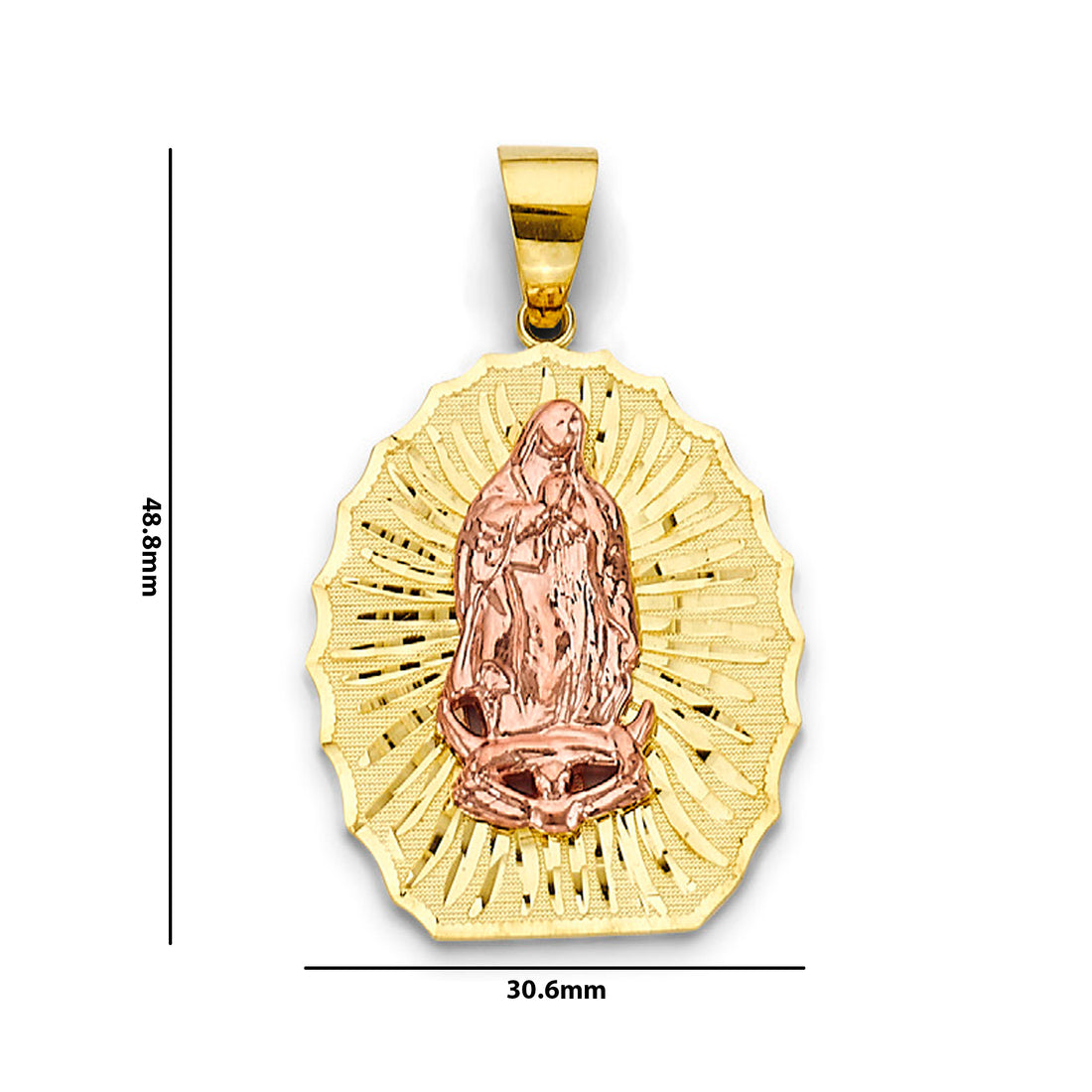 Dual ToneVirgin Mary Charm Pendant in 14K Yellow Gold (8.5g) with Measurement