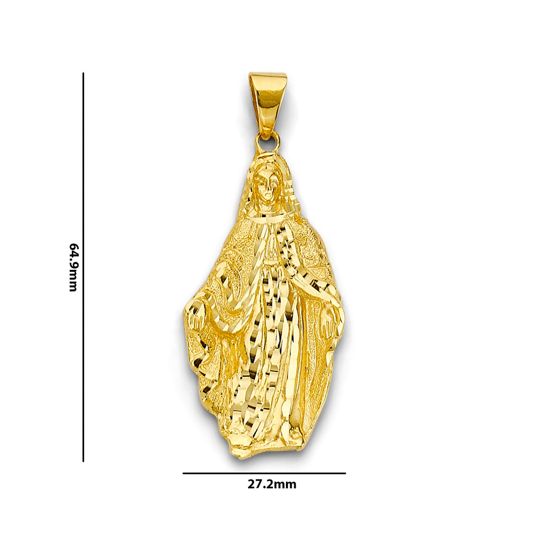 Vrigin Mary Charm Pendant in 14K Yellow Gold (13.4g) with Measurement