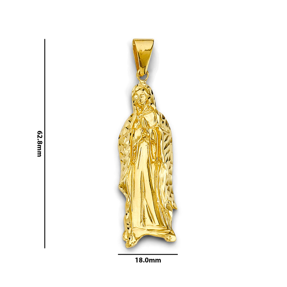 Virgin Mary Delicate Charm Pendant in 14K Yellow Gold (8.9g) with Measurement