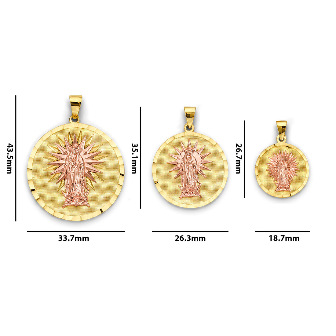 Two Tone Gold Round Virgin Mary Medallion Pendant