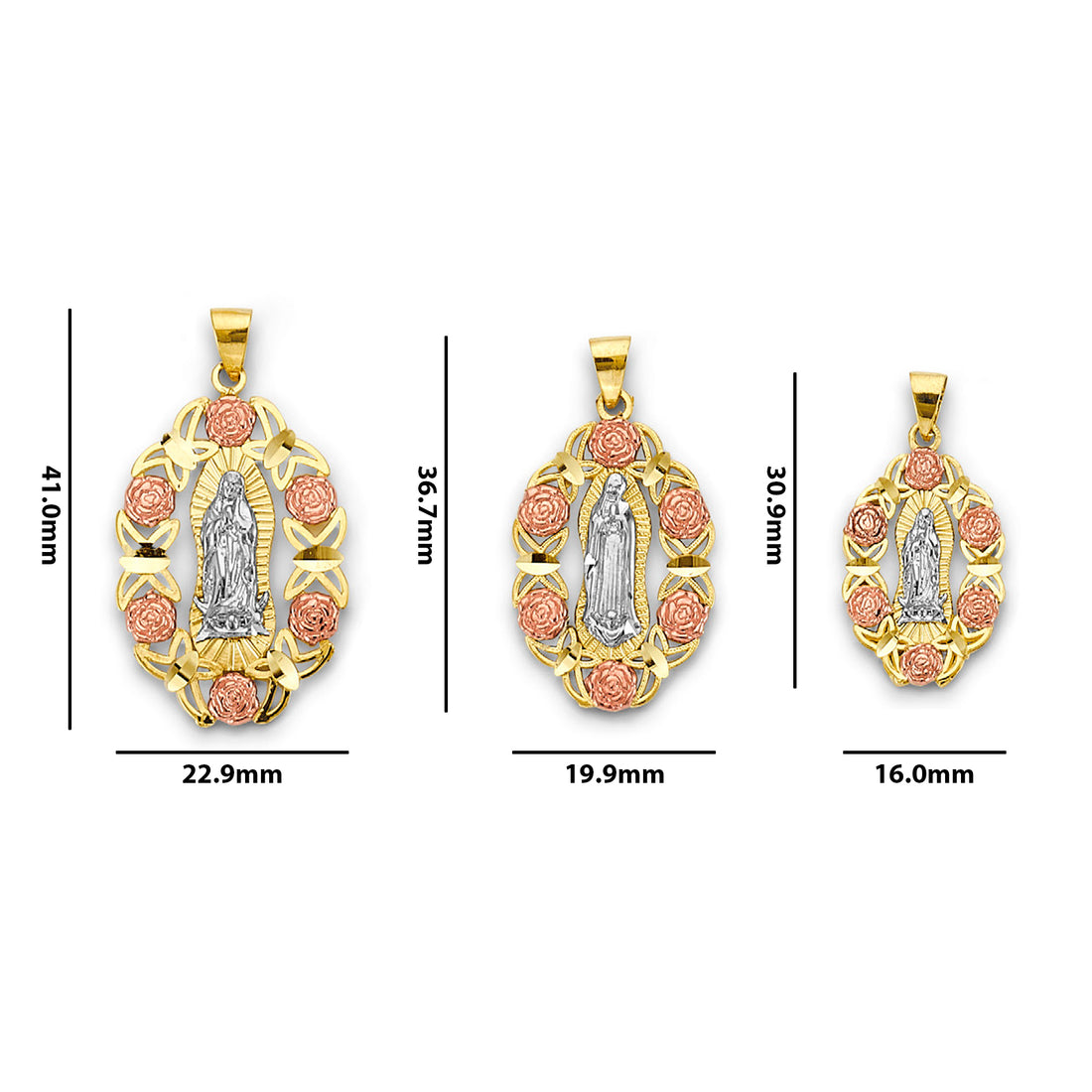 Tri Tone Floral Outline Open Virgin Mary Pendant