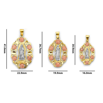 Tri Tone Floral Outline Open Virgin Mary Pendant