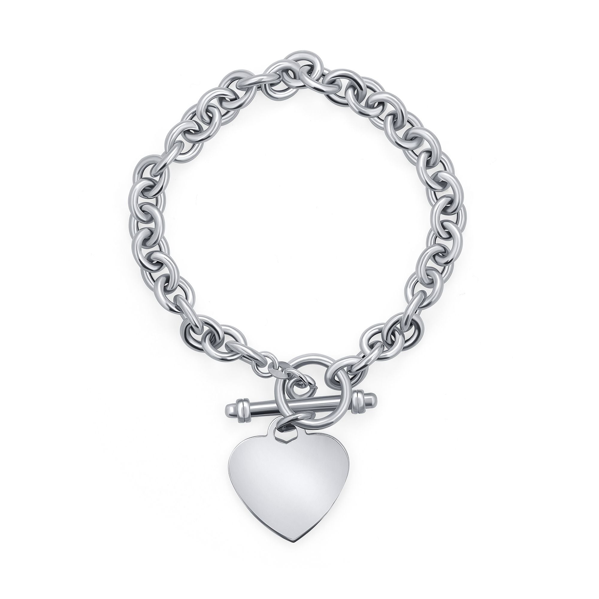 925 Sterling Silver Heart Charm Toggle Bracelet