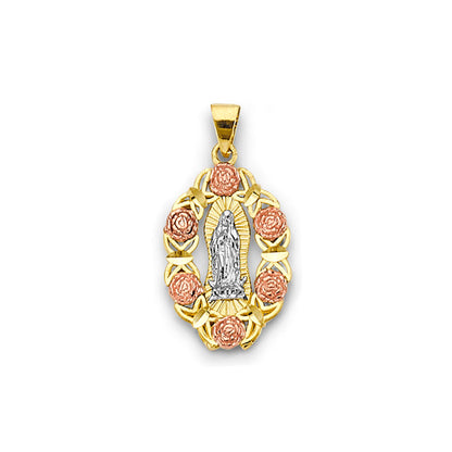 Tri Tone Floral Outline Open Virgin Mary Pendant