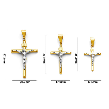 Two Tone Gold INRI Crucifix Cross Pendant with Measurement