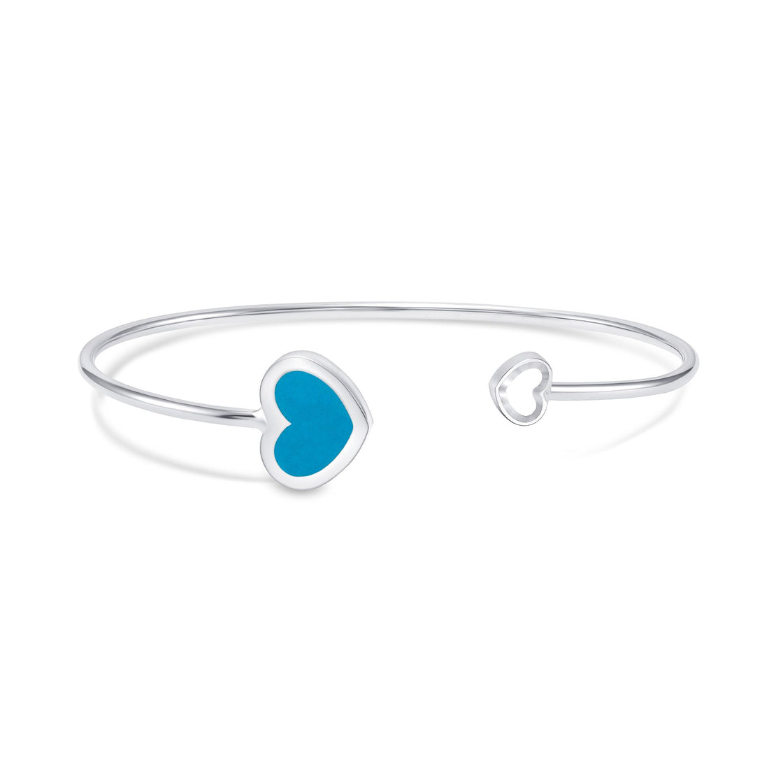 925 Sterling Silver Blue Enamel &amp; Cutout Heart Cuff Bracelet