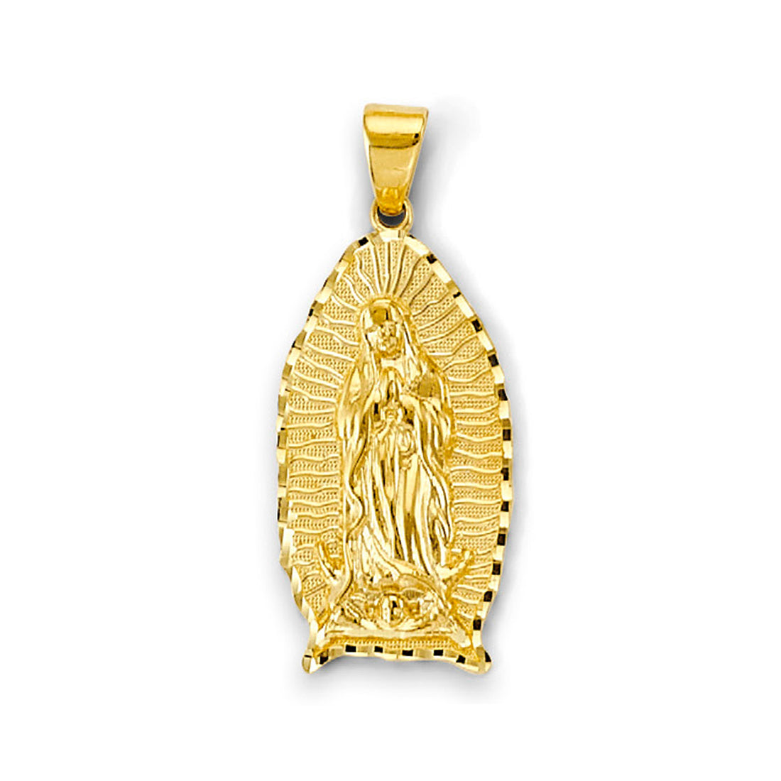 Yellow Gold Polished &amp; Textured Guadalupe Religious Pendant