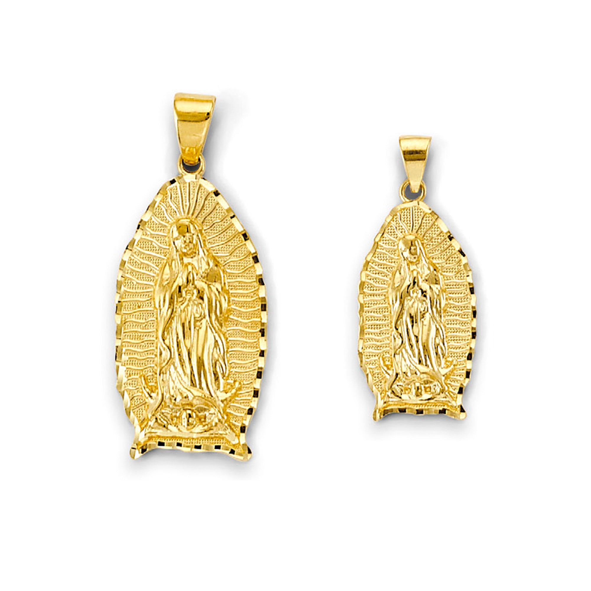 Yellow Gold Polished &amp; Textured Guadalupe Religious Pendant