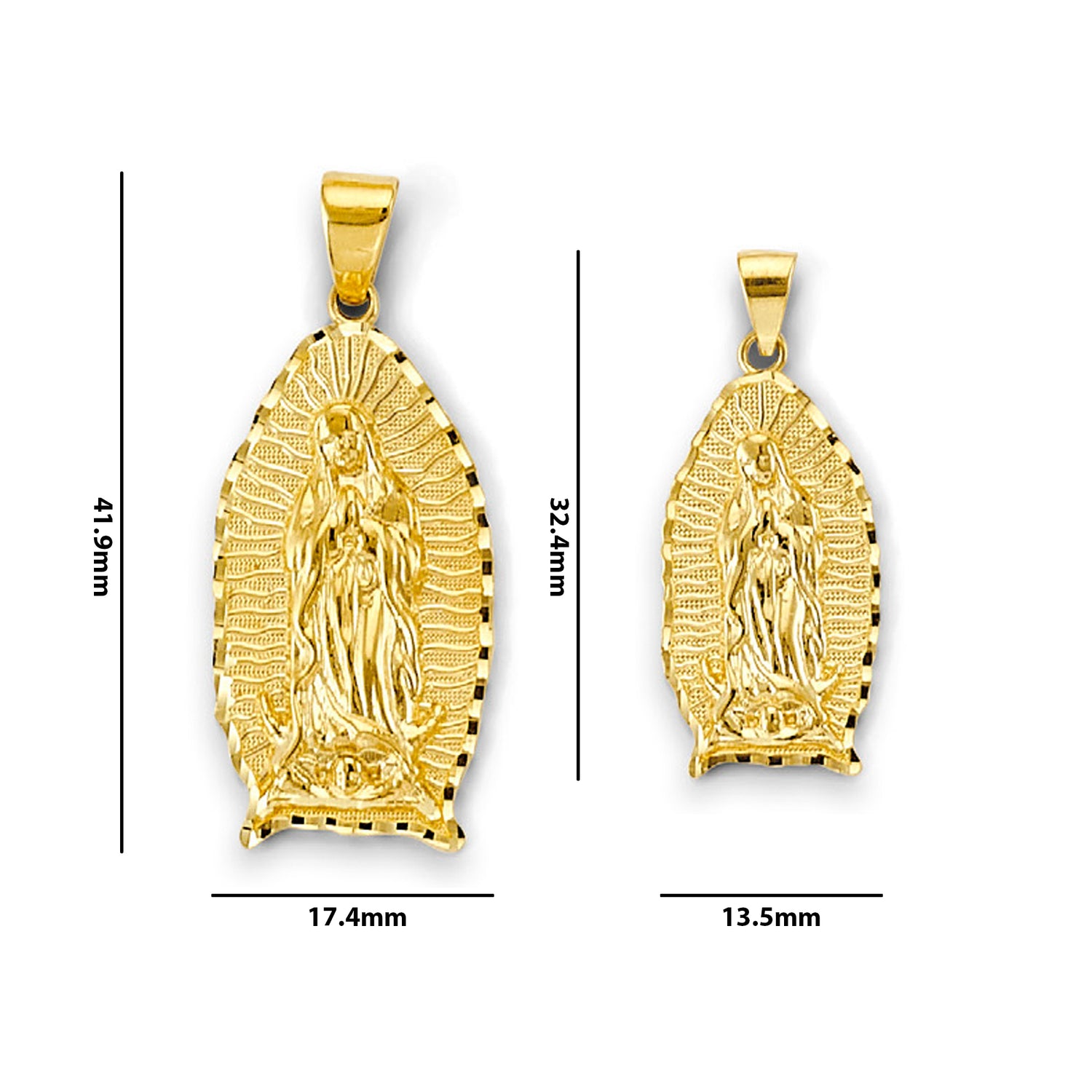 Yellow Gold Polished &amp; Textured Guadalupe Religious Pendant