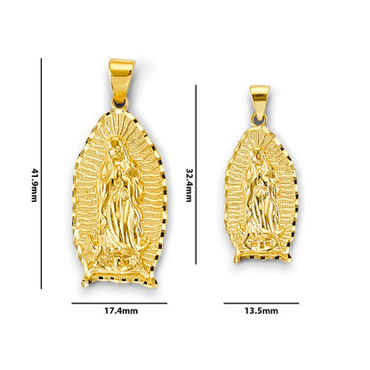 Yellow Gold Polished &amp; Textured Guadalupe Religious Pendant