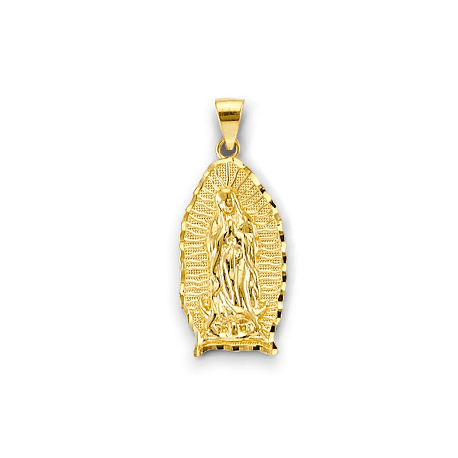 Yellow Gold Polished &amp; Textured Guadalupe Religious Pendant