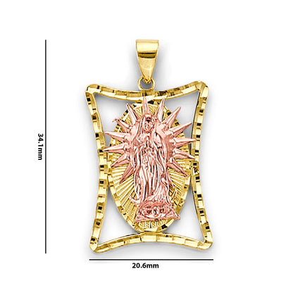 Two Tone Gold High-Polished Lady of Guadalupe Pendant with Measurement