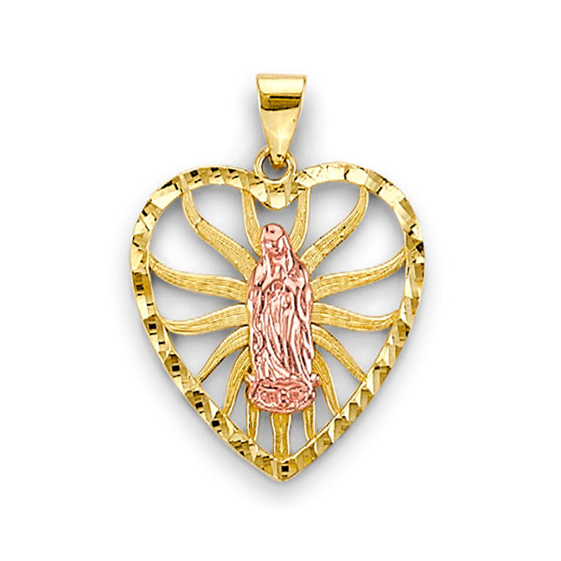 Two Tone Gold Opend Heart Virgin Mary Pendant