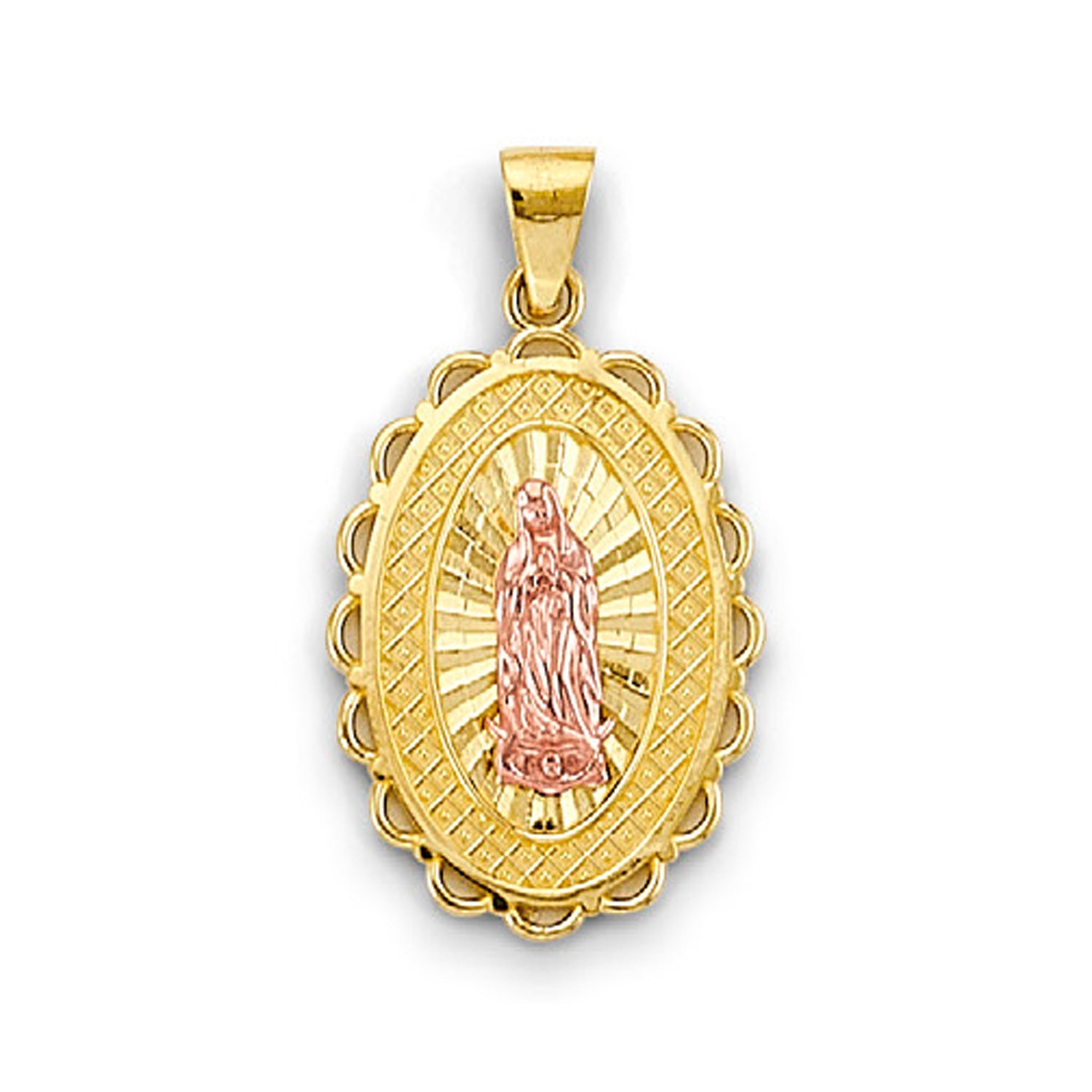 Two Tone Oval Virgin Mary Religious Pendant