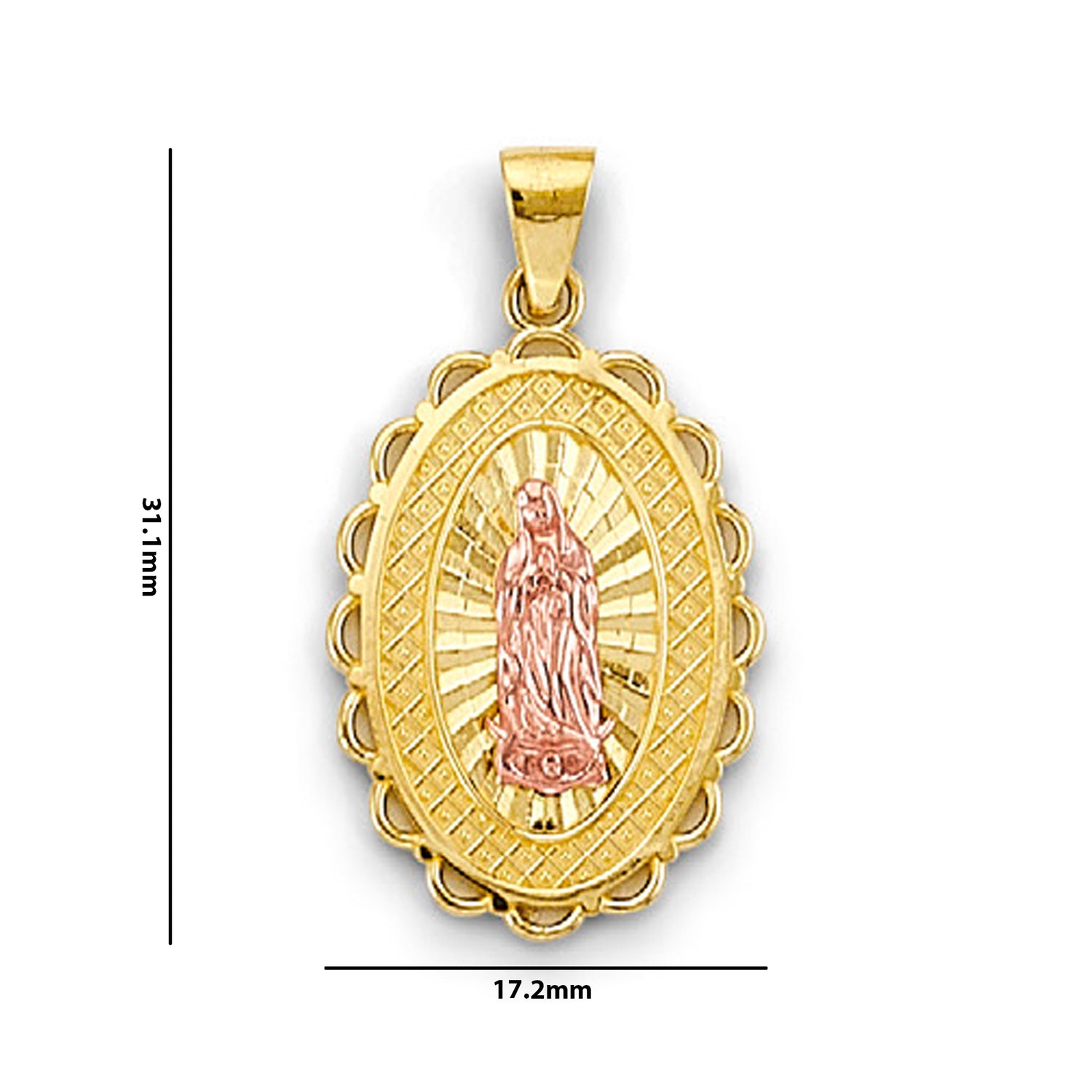 Two Tone Oval Virgin Mary Religious Pendant with Measurement