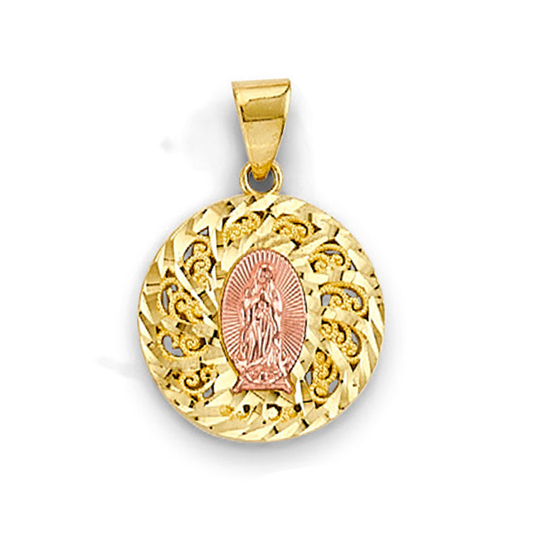 Two Tone Gold Delicate Medallion Lady of Guadalupe Pendant