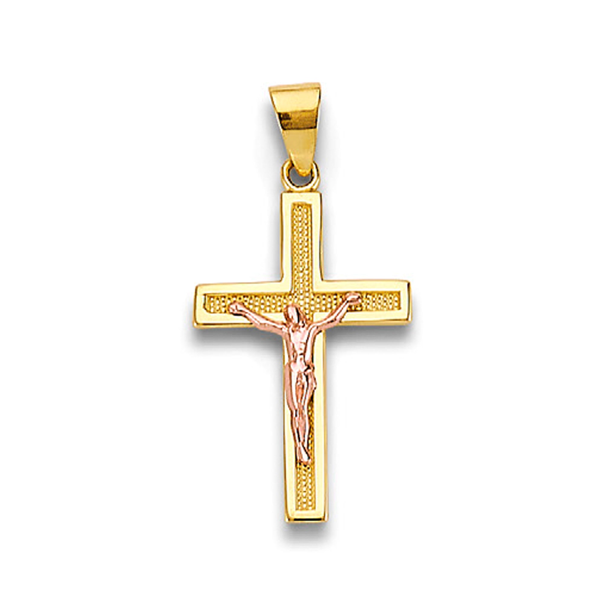 Two Tone Gold Bordered Milgrain Crucifix Cross Pendant