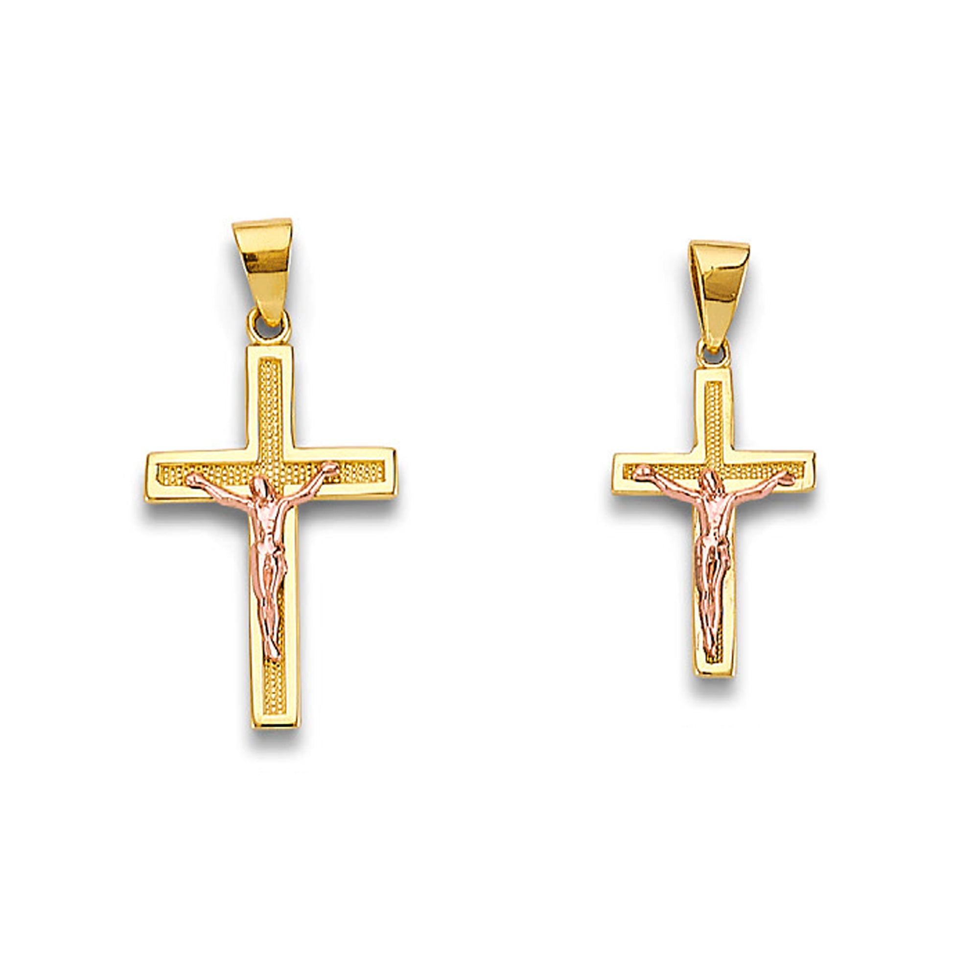 Two Tone Gold Bordered Milgrain Crucifix Cross Pendant