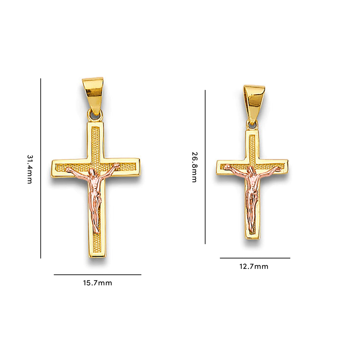 Two Tone Gold Bordered Milgrain Crucifix Cross Pendant