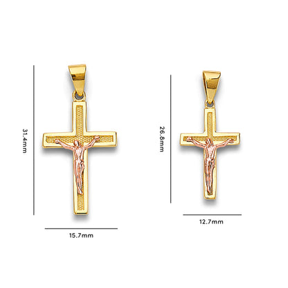 Two Tone Gold Bordered Milgrain Crucifix Cross Pendant