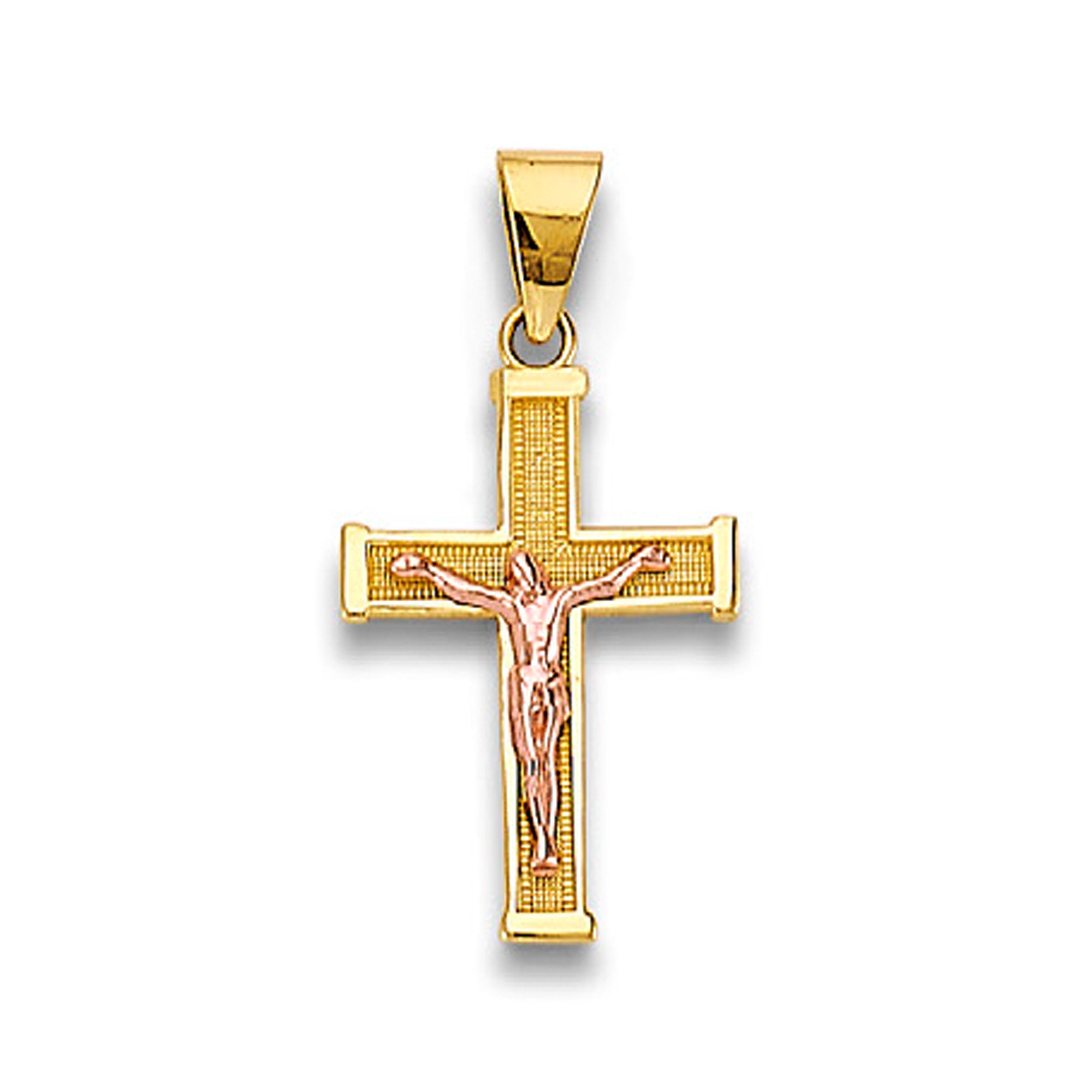 Two Tone Gold Milgrain &amp; Thick Bordered Ends Crucifix Cross Pendant