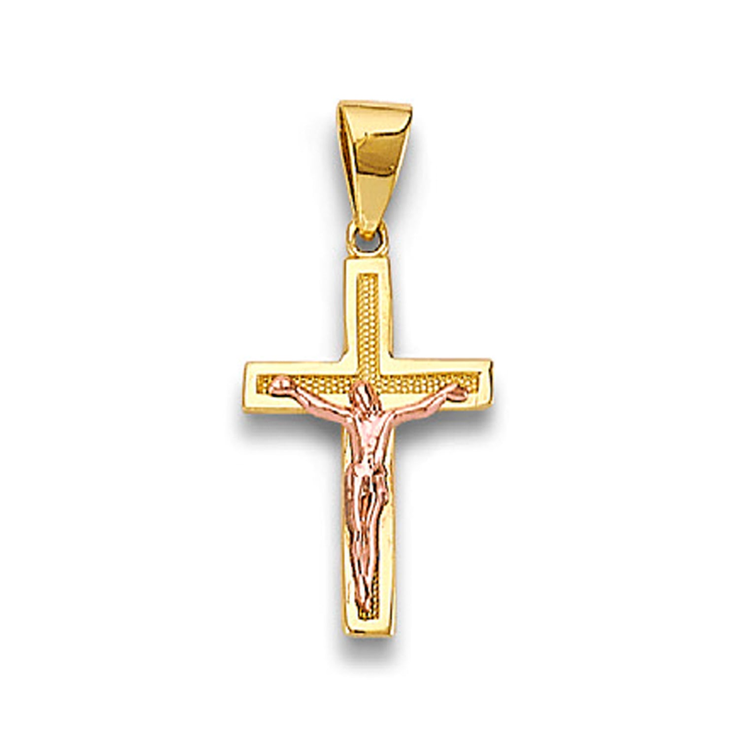 Two Tone Gold Bordered Milgrain Crucifix Cross Pendant