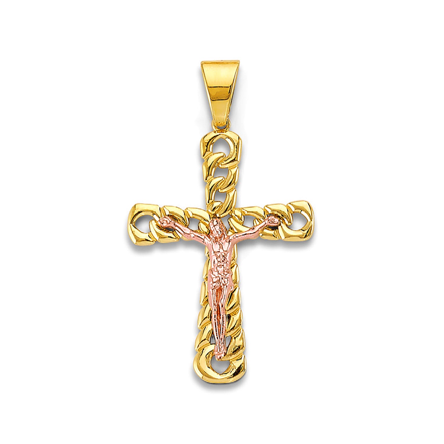 Two Tone Gold Chain Link Crucifix Cross Pendant