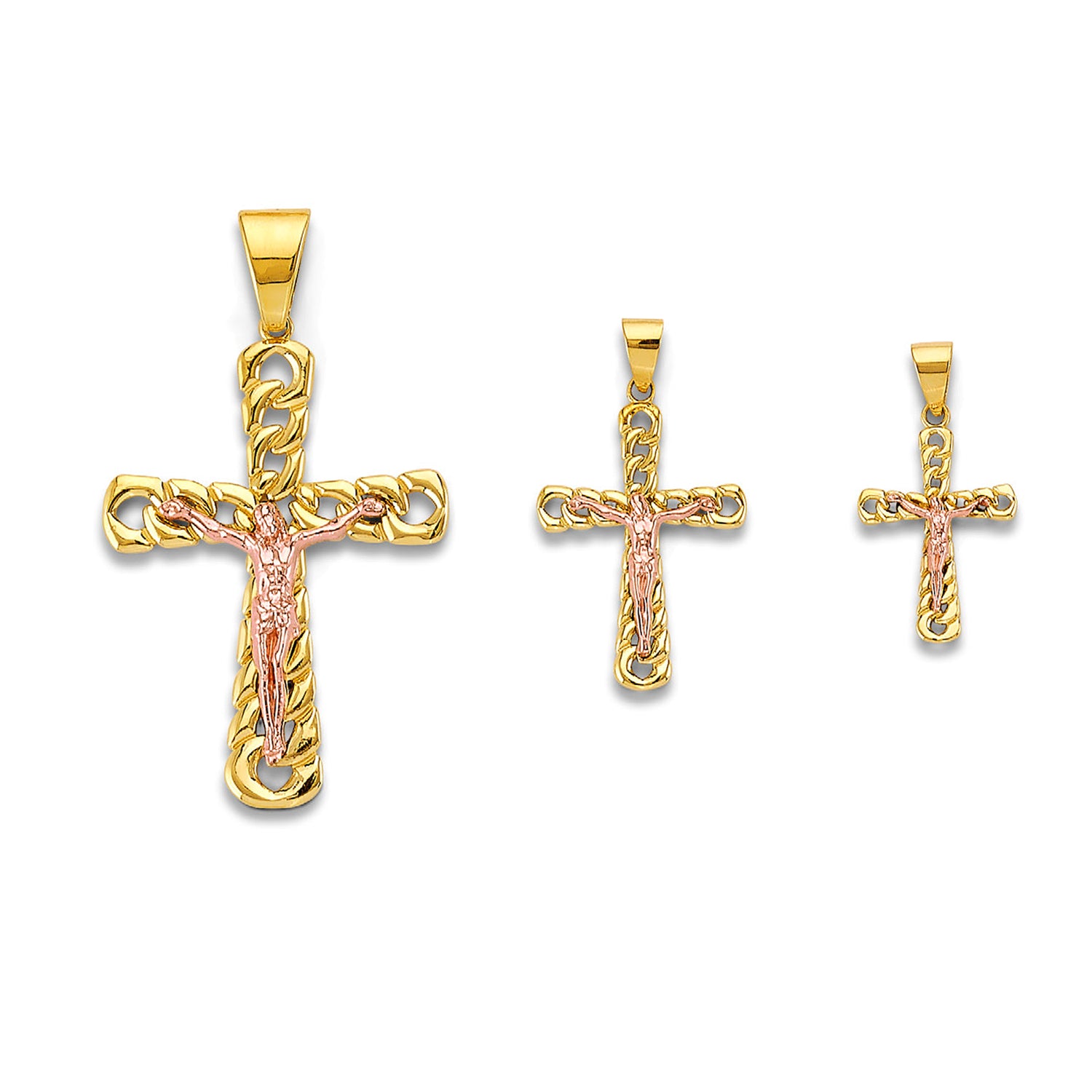 Two Tone Gold Chain Link Crucifix Cross Pendant