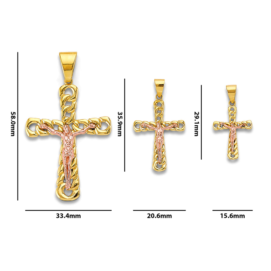 Two Tone Gold Chain Link Crucifix Cross Pendant