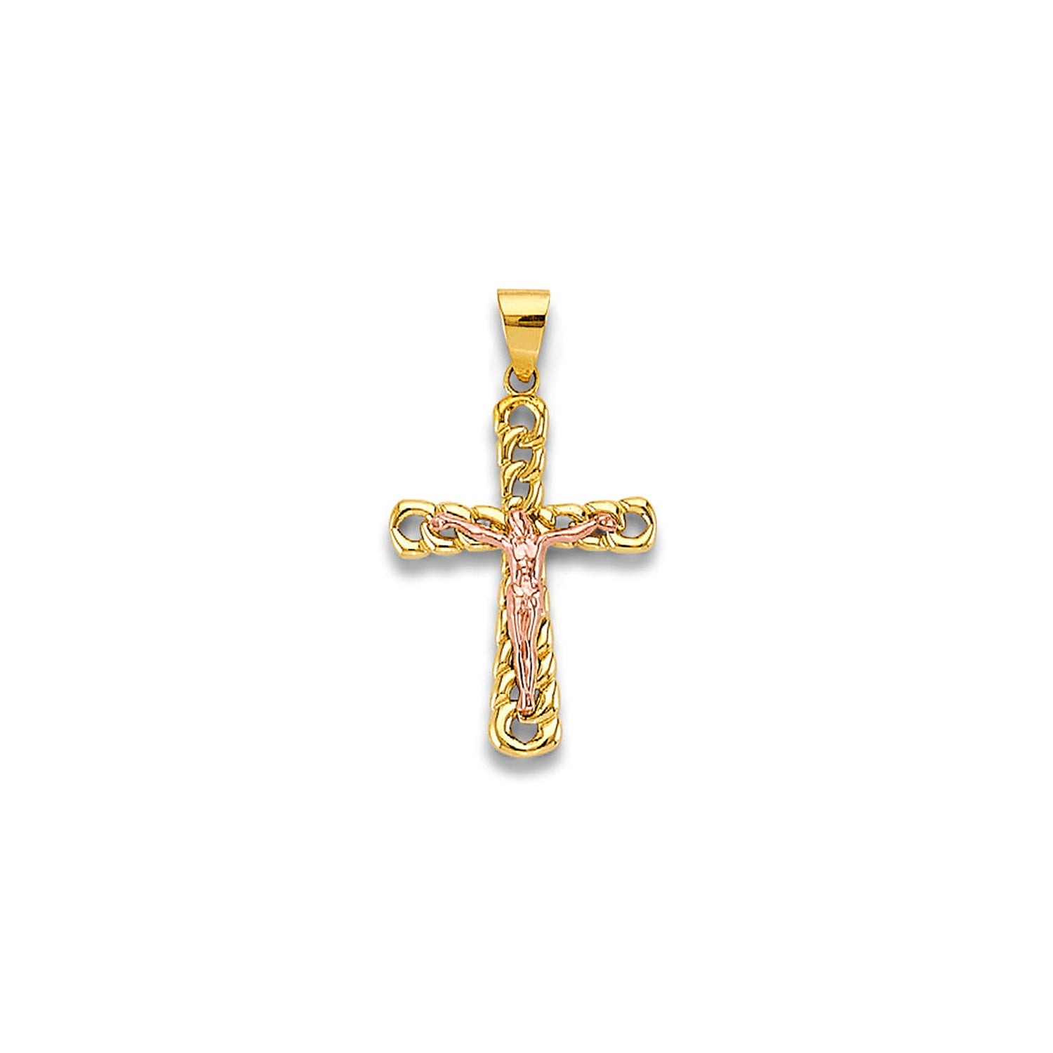 Two Tone Gold Chain Link Crucifix Cross Pendant