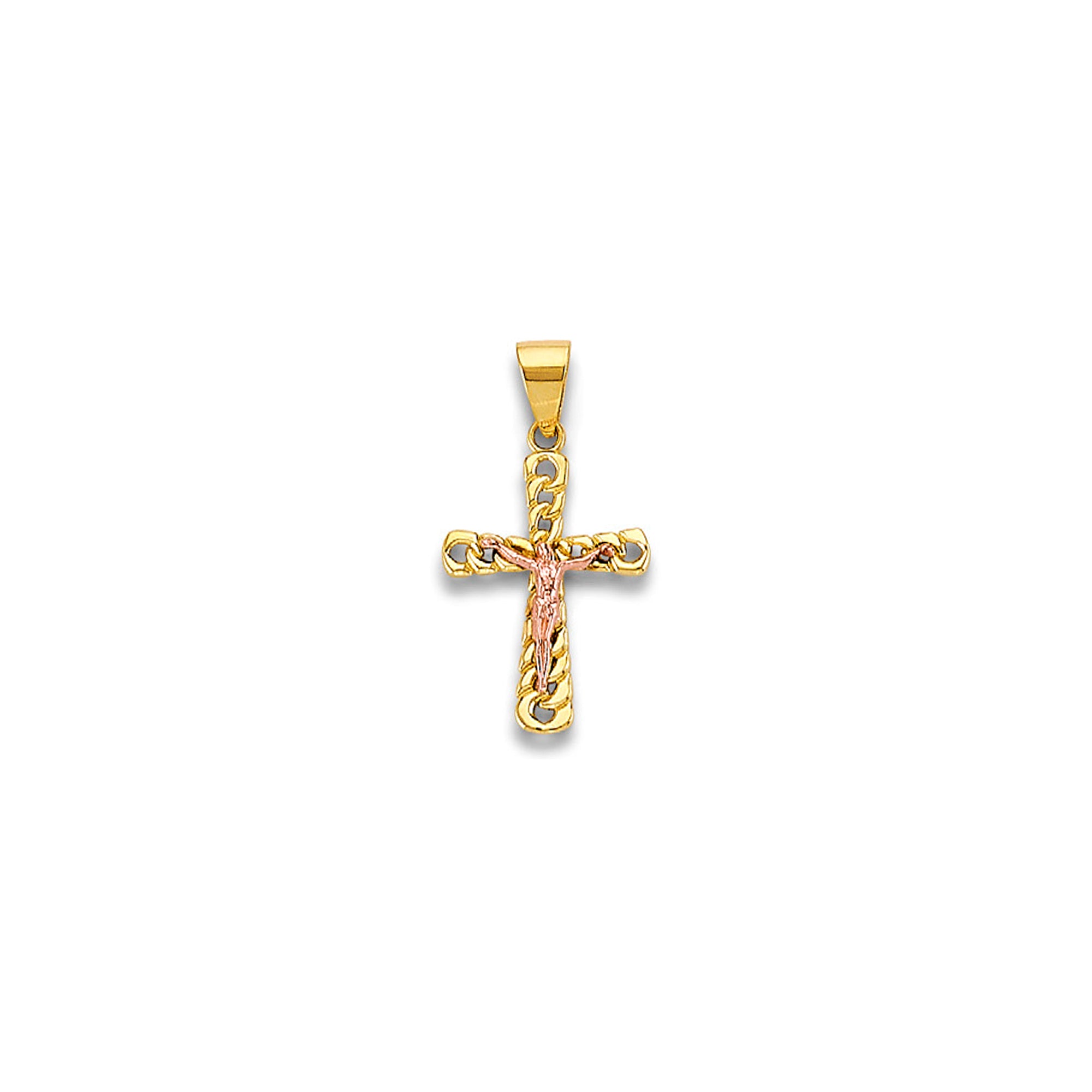 Two Tone Gold Chain Link Crucifix Cross Pendant