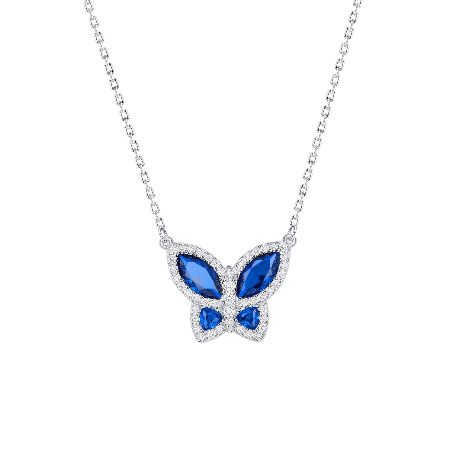 925 Sterling Silver Pavé CZ Outlined Colored Wings Butterfly Pendant Necklace