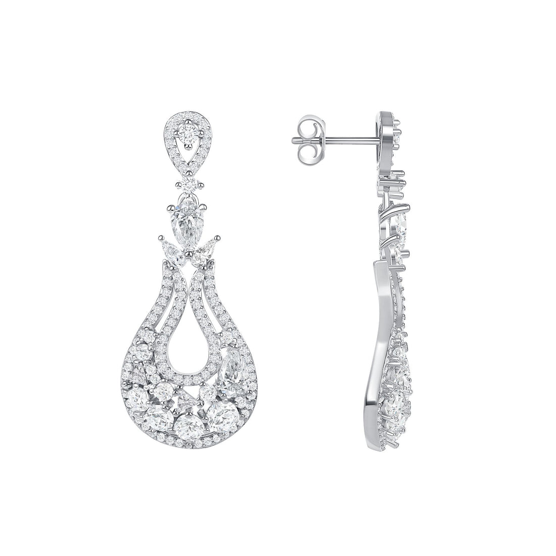 925 Sterling Silver Multi Cut CZ Dangle Earrings