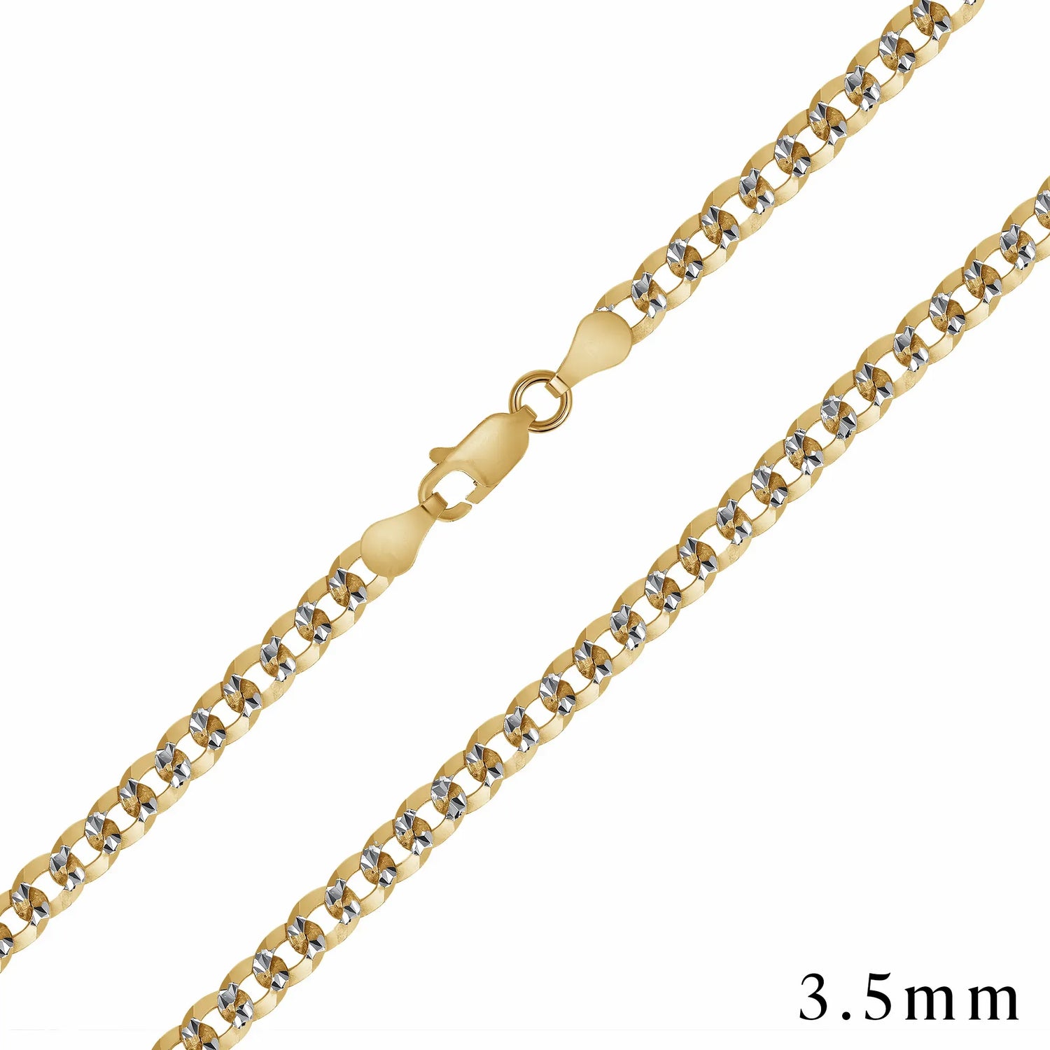 925 Sterling Silver Gold Plated Two-Tone Pavé 3.5mm Curb Chain