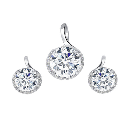 925 Sterling Silver Round Cut White CZ with Round Cut White CZ Partial Halo Pendant &amp; Stud Earrings Jewelry Set