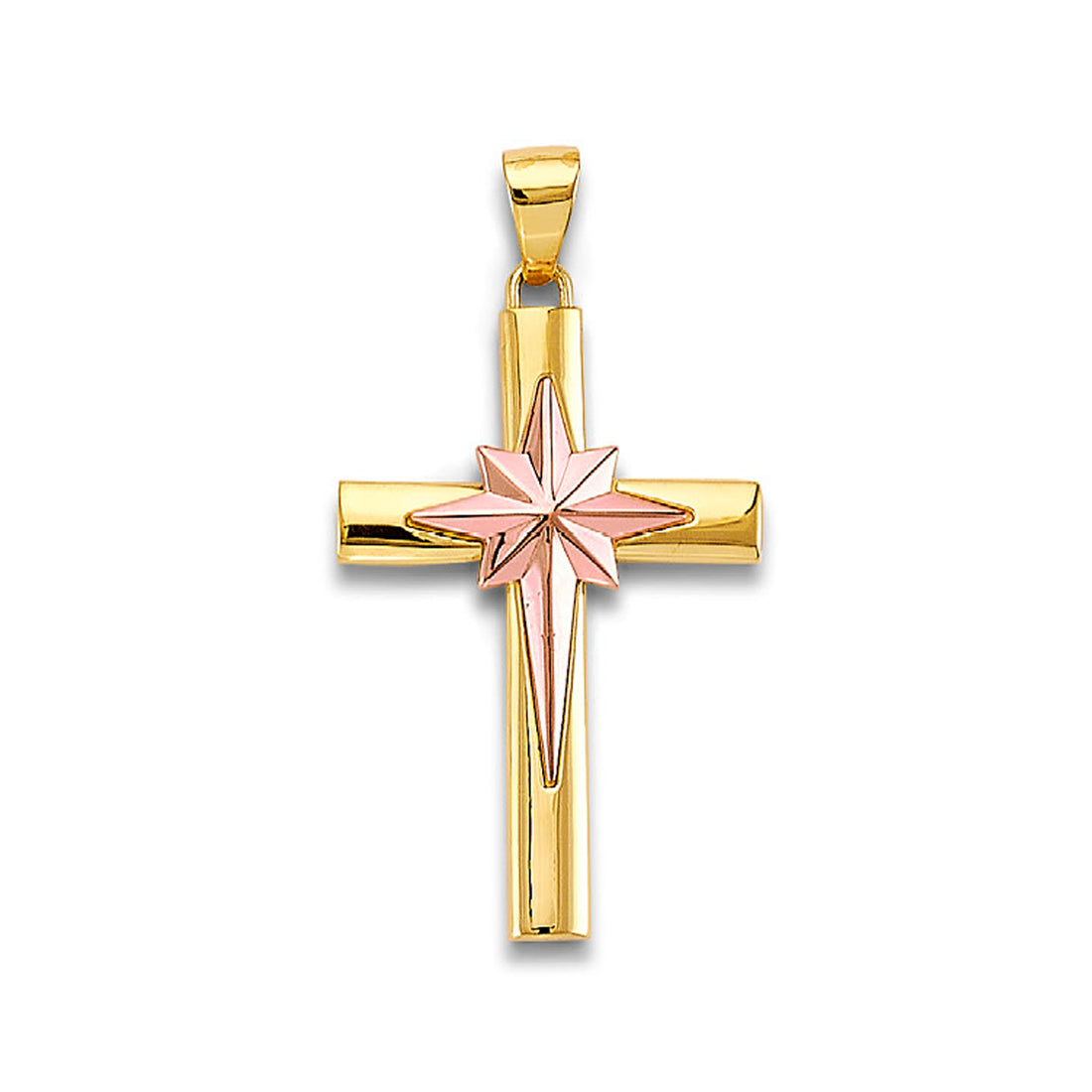 Two Tone Gold Guiding Star Cross Pendant